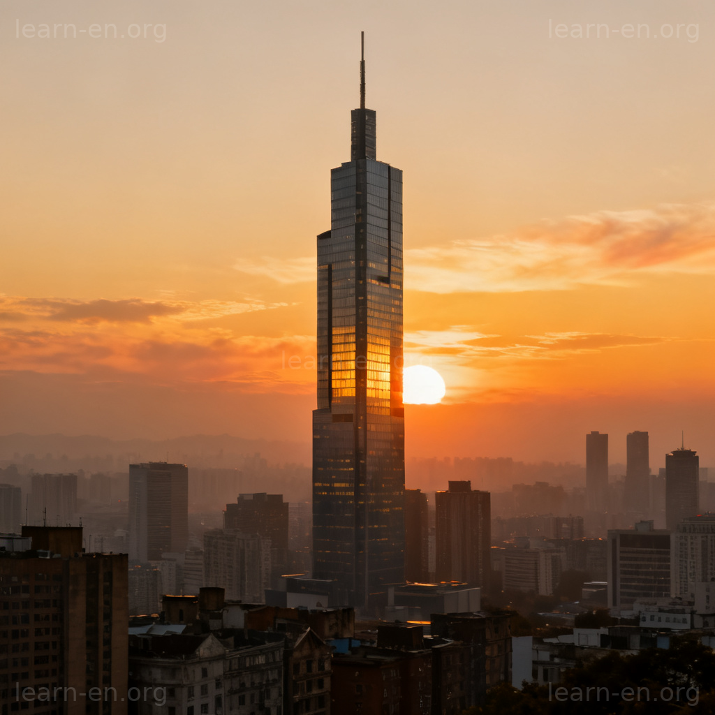 dominate 占主导地位图解：城市天际线中最高摩天大楼突出显眼