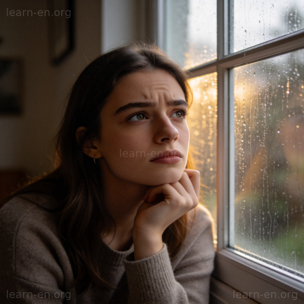 down 低落场景：女子雨天靠窗沉思的忧郁状态
