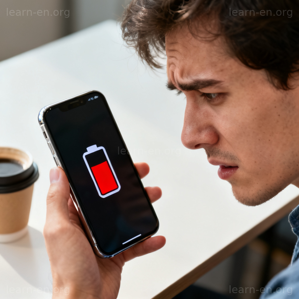 drawback缺点图解：手机低电量警告与用户沮丧表情