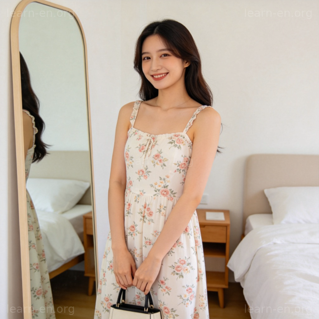 dress 连衣裙图解：年轻女性穿着夏日碎花连衣裙