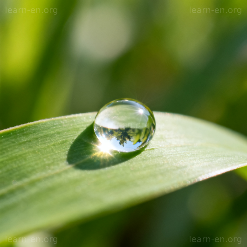 droplet 图解：绿叶上晶莹剔透的圆形小水珠