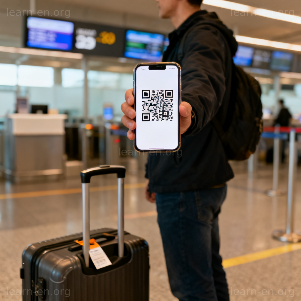 e-ticket 电子票图解：旅客在机场闸口出示手机二维码票证