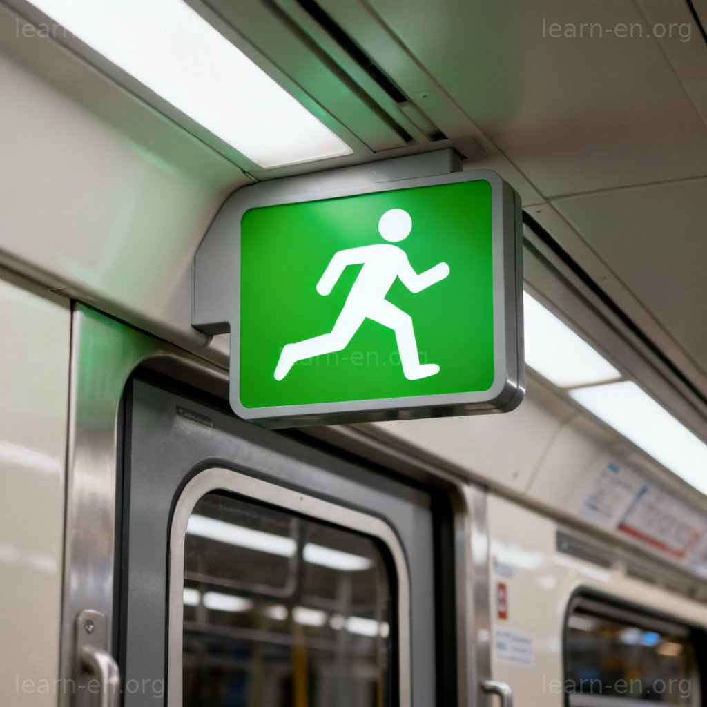 Emergency Exit 图解：火车车厢门上绿色紧急出口标识