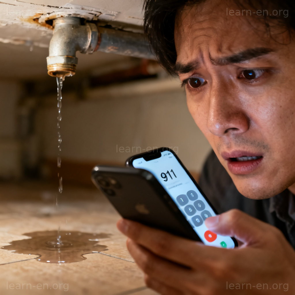 emergency 场景图解：家中漏水紧急拨打求助电话