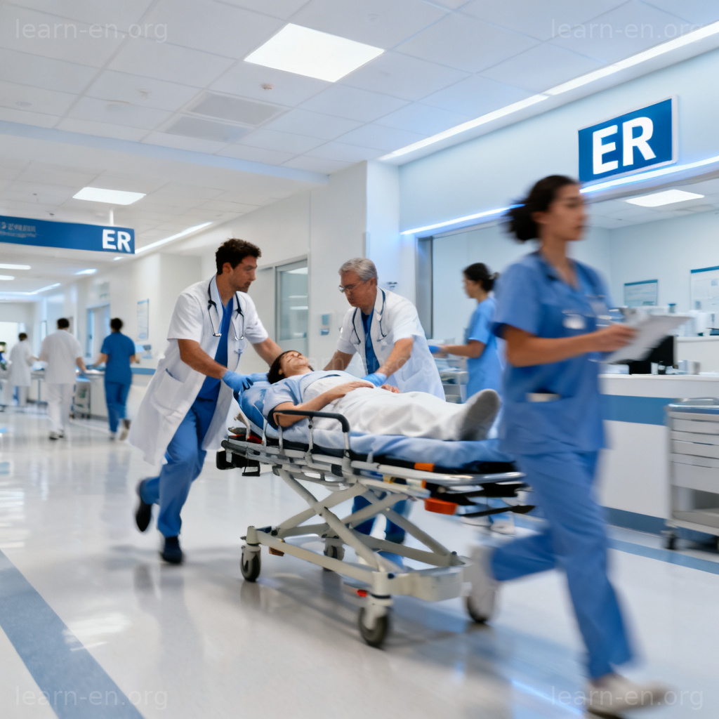 Emergency Room 急诊室场景图解：医护人员紧急救治担架病人
