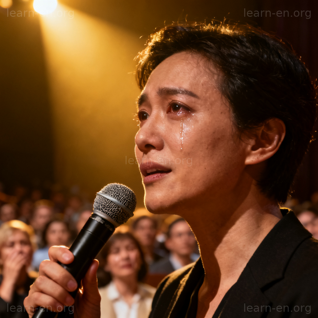 emotional 情感充沛场景：演讲者眼含泪光打动观众