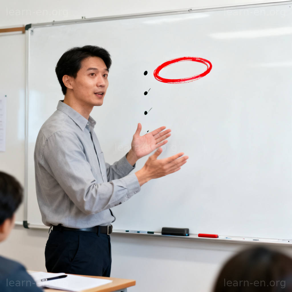 emphasis 图解：老师在白板上重点讲解被红圈强调的要点