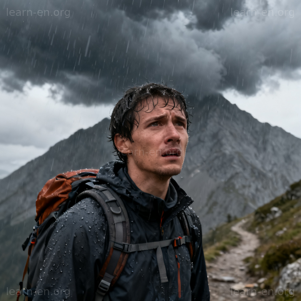 encounter 遭遇困境图解：徒步者面对暴风雨的担忧场景