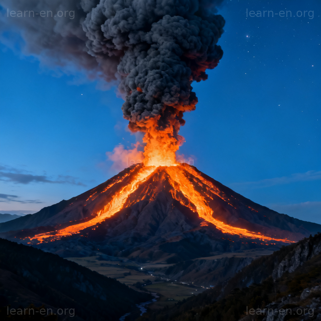 eruption 火山爆发场景图解：火山喷发与熔岩流动