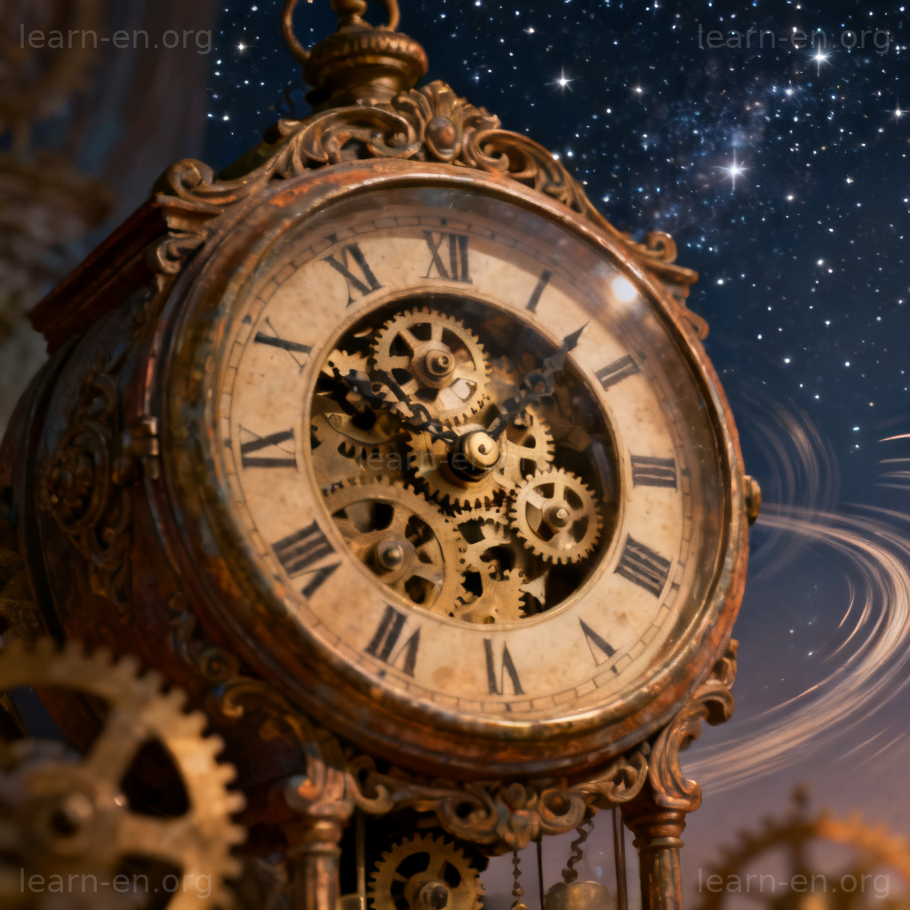 eternal 永恒概念图解：象征无限时间的古老钟表与星空