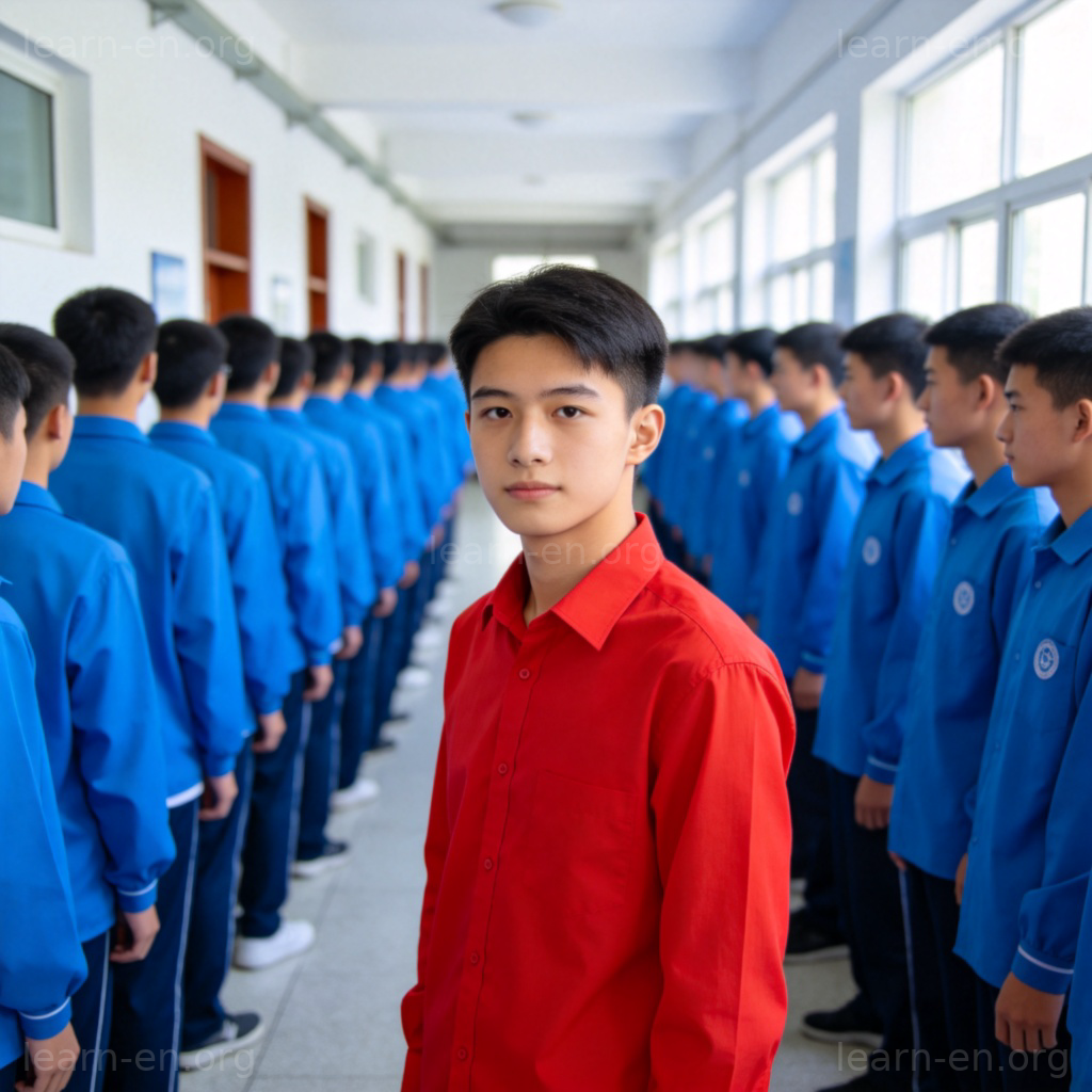 exception 图解：穿红衣的学生在蓝校服群体中成为例外