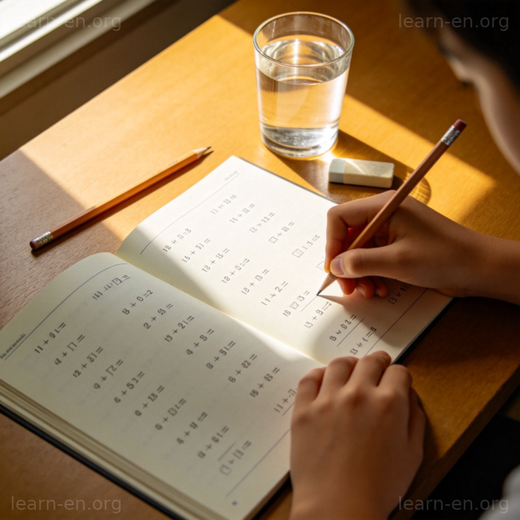 exercise 练习场景图解：学生在书桌上写作业