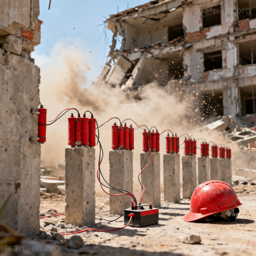 explosive 爆炸物图解：建筑工地受控爆破场景