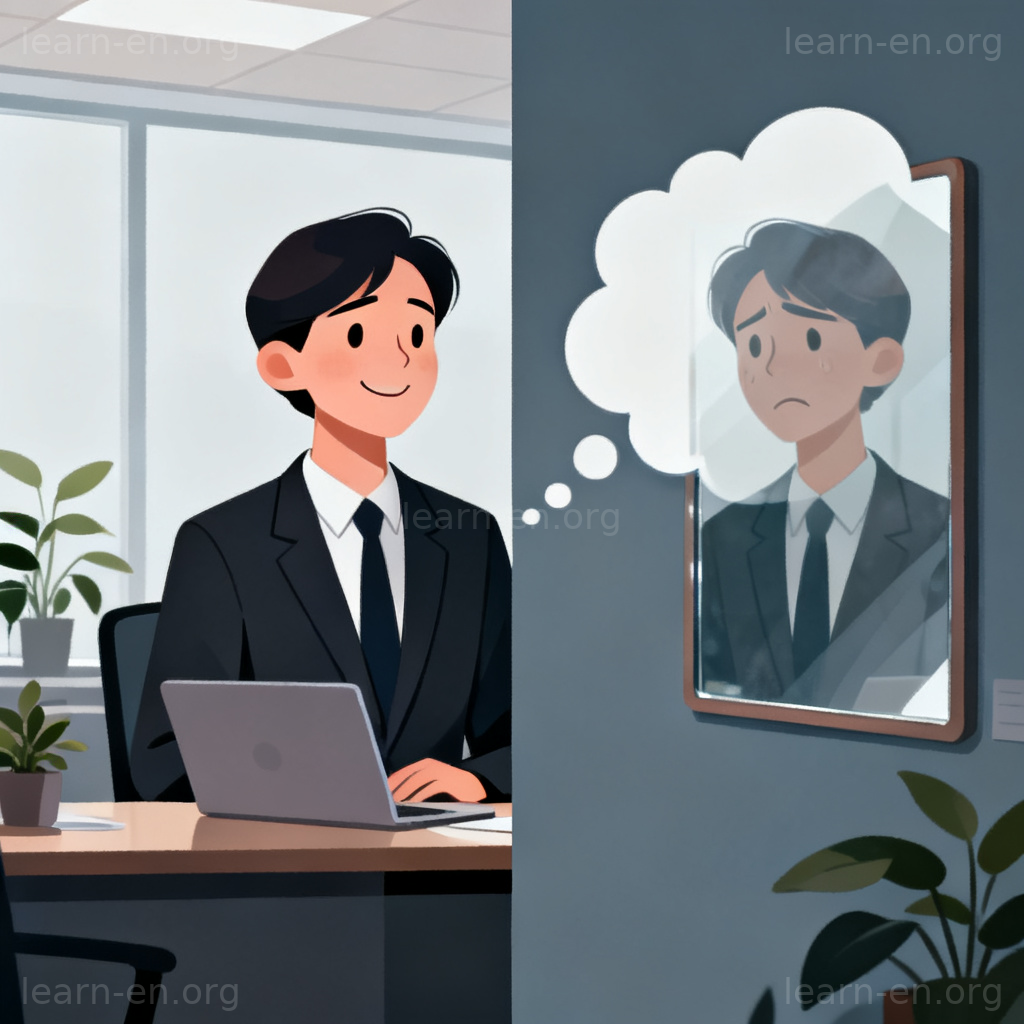 externally 含义图解：表面平静与内心焦虑的对比