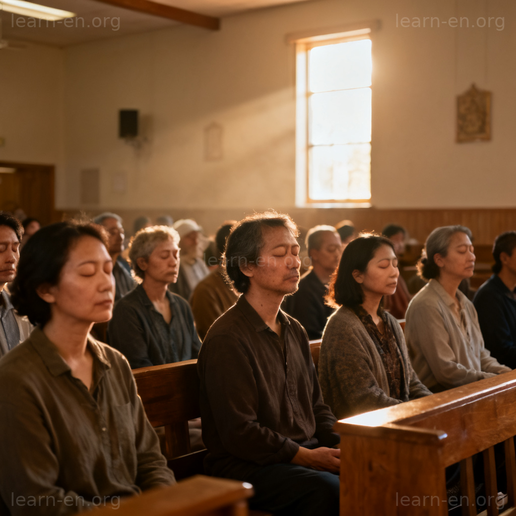 faith 信仰含义图解：群体进行宁静精神沉思的场景