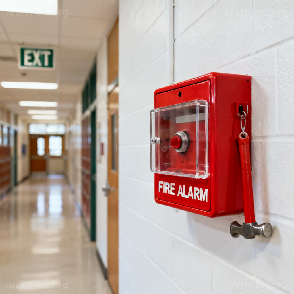 Fire Alarm 火警警报器图解：安装在走廊墙上的红色警报装置