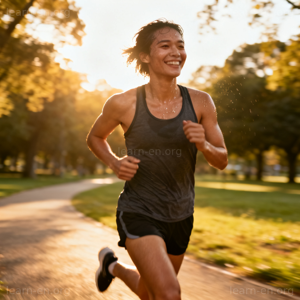 fitness 健康含义图解：公园中活力奔跑的运动者