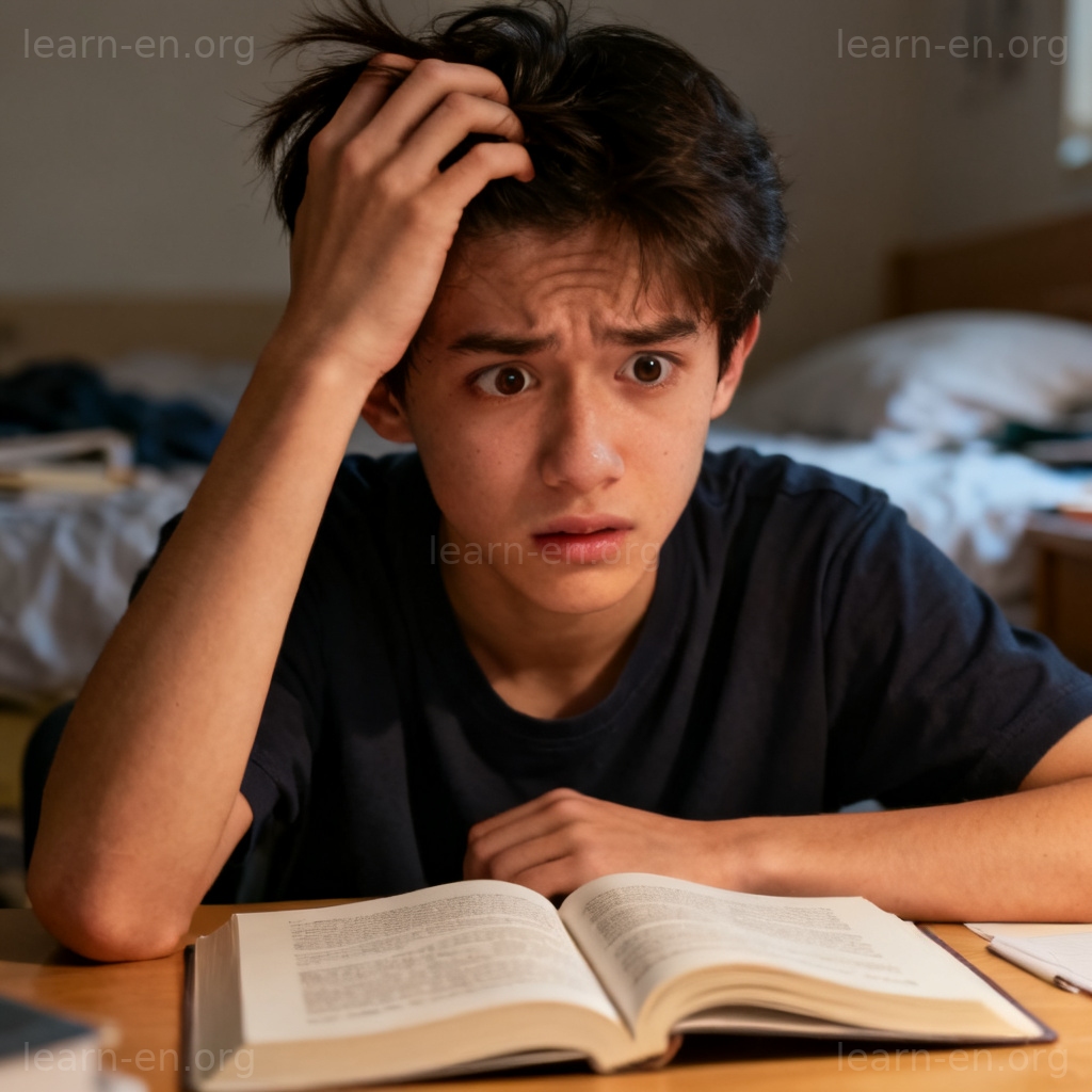 flap 慌乱状态图解：焦虑学生抓头发表现不安