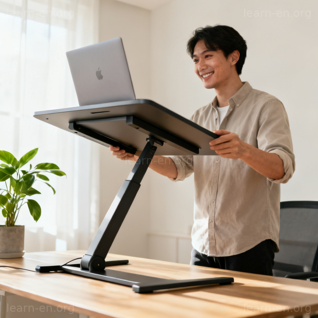 flexible 灵活含义图解：人物调整可升降办公桌场景