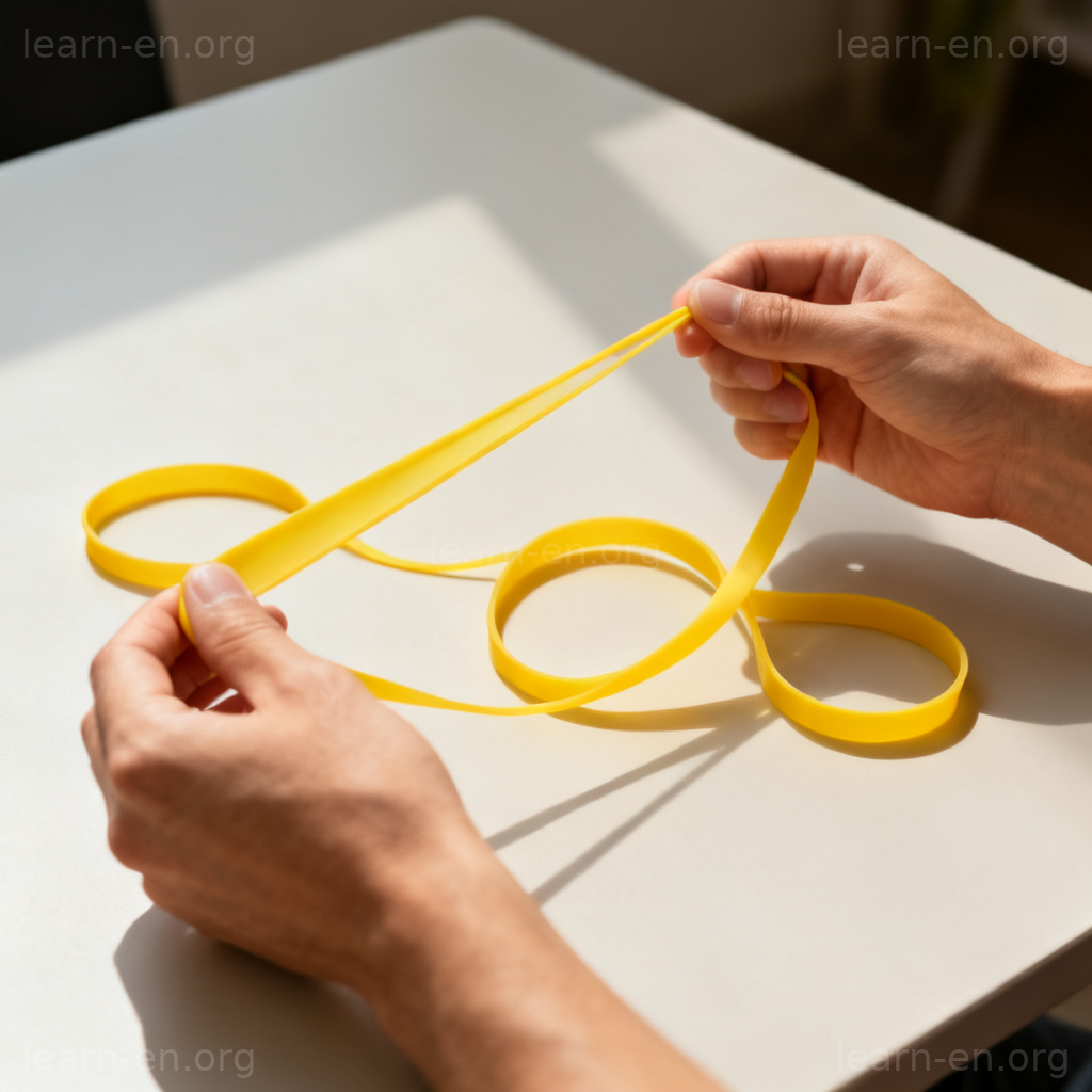 flexible 柔韧含义图解：双手拉伸黄色橡皮筋特写