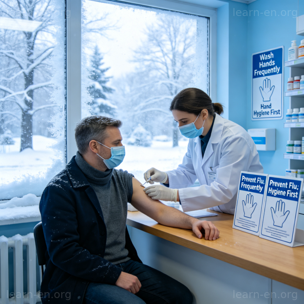Flu Season 流感季场景图解：冬季戴口罩、接种疫苗与勤洗手