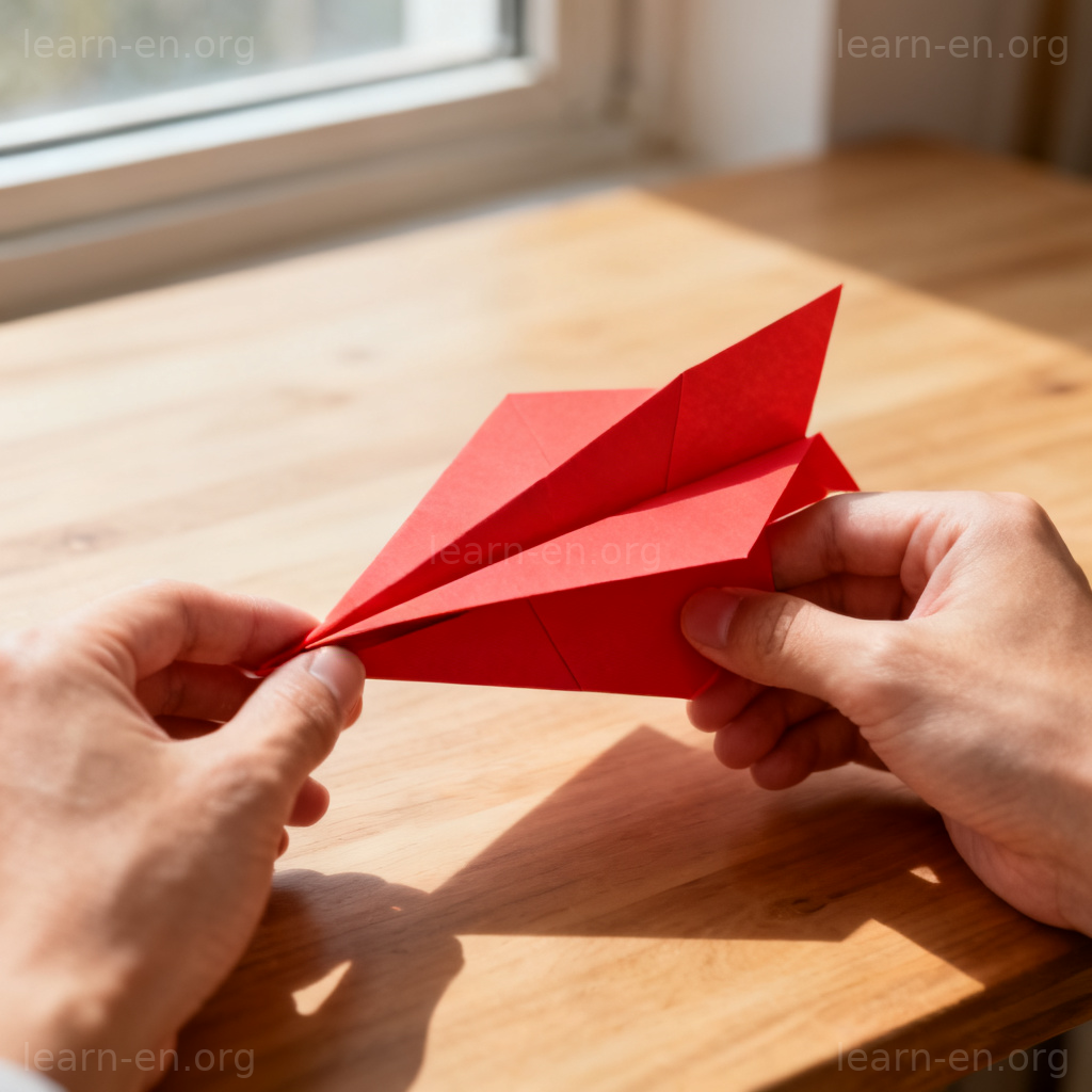 fold 折叠含义图解：双手折叠红色纸飞机