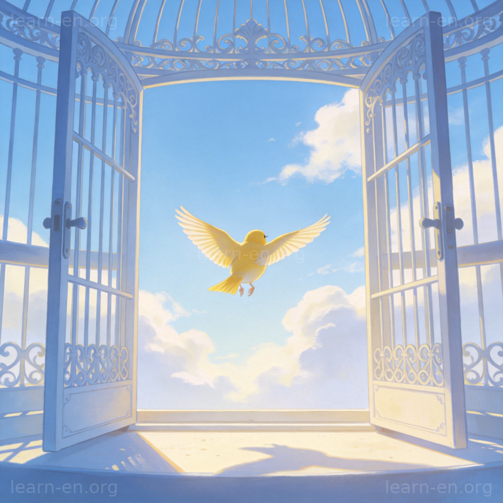 freedom 含义图解：小鸟飞出鸟笼，象征选择的自由