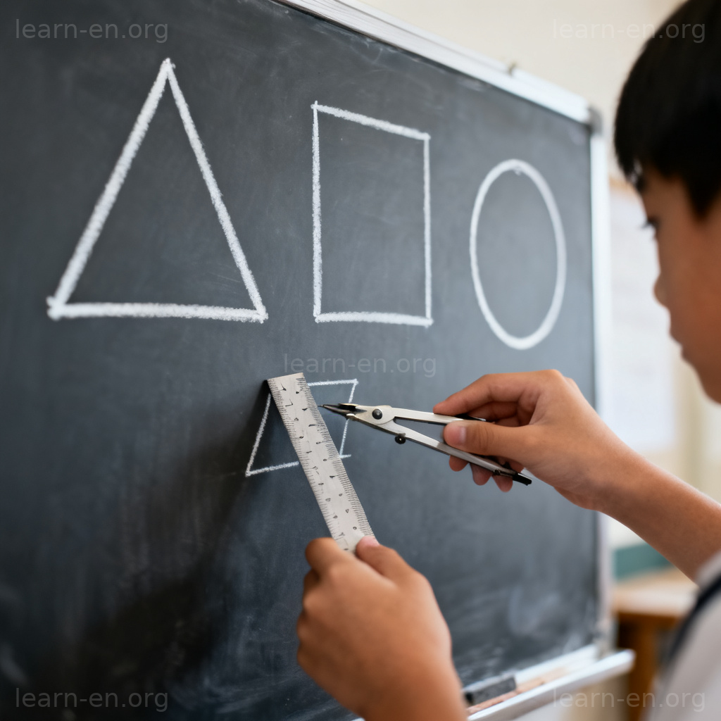 geometric 几何形状图解：黑板上的三角形、正方形和圆形