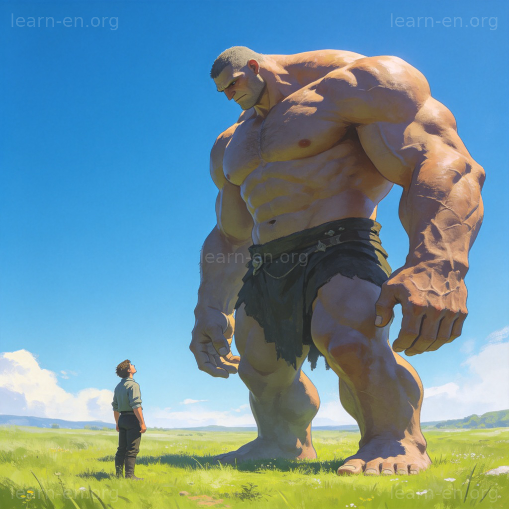 Giant 含义图解：奇幻巨人与普通人的体型对比场景