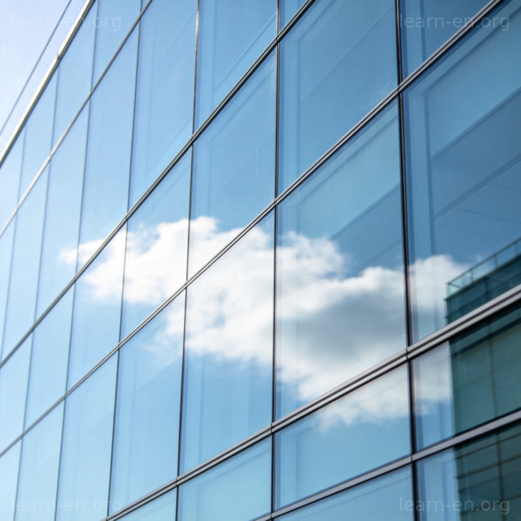 glass 玻璃含义图解：现代建筑透明玻璃窗反射天空