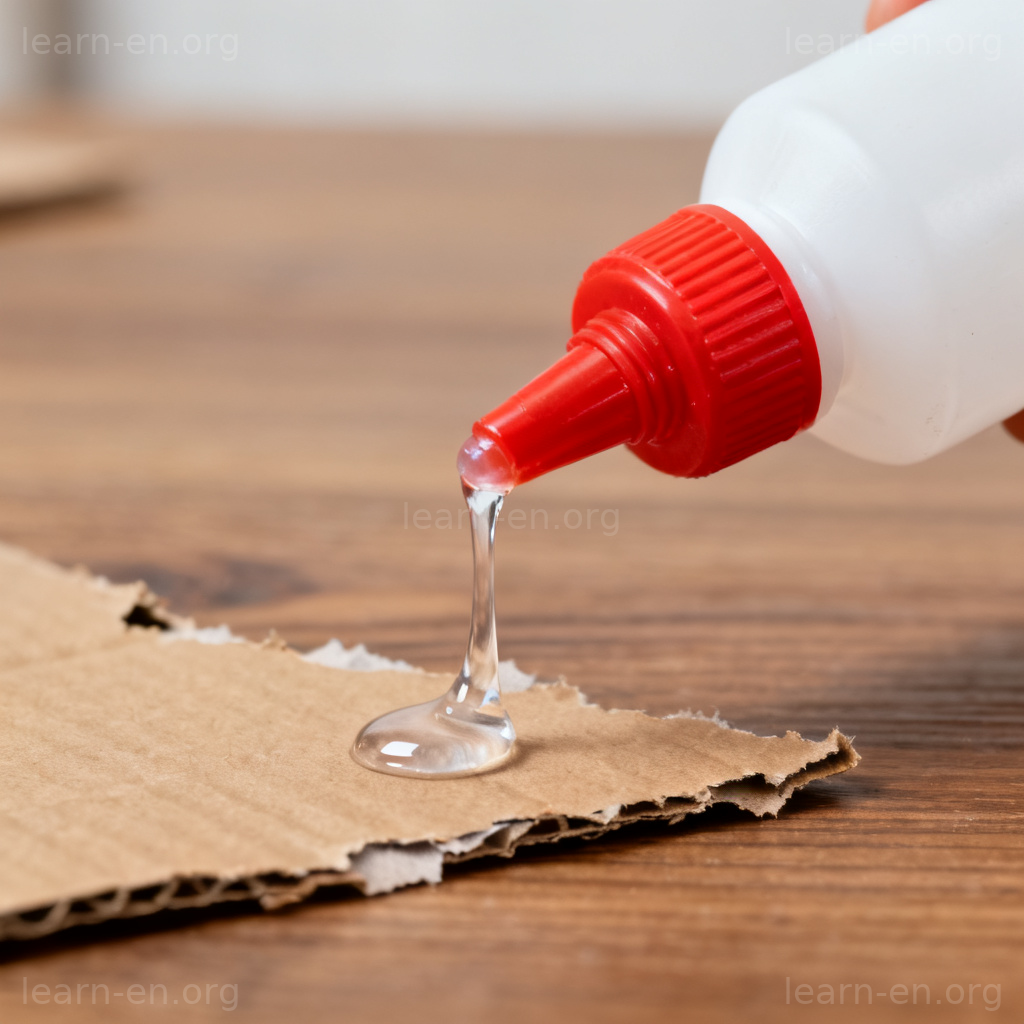 glue 胶水图解：白色胶水瓶滴出粘稠液体修复纸板