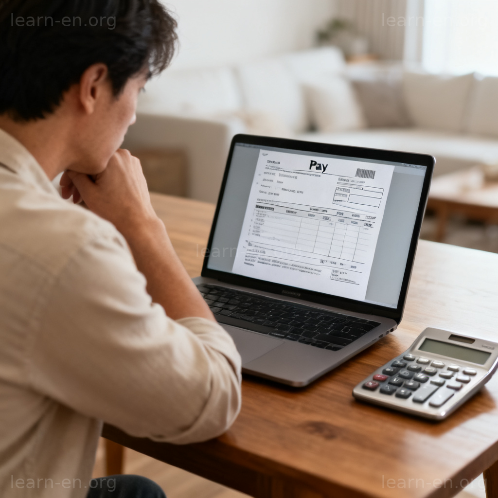 go over your final paycheck 图解：员工在家仔细核对工资单明细