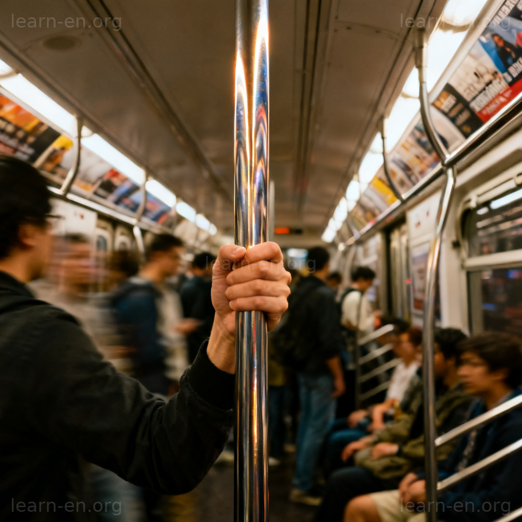grabbed the handrail 图解：地铁乘客紧握金属扶手保持平衡