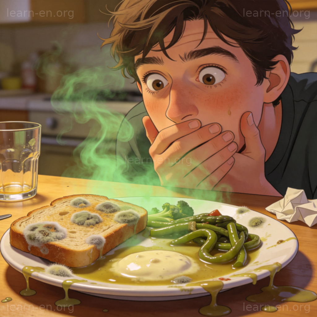 grossed out 含义图解：看到变质食物时感到恶心的表情