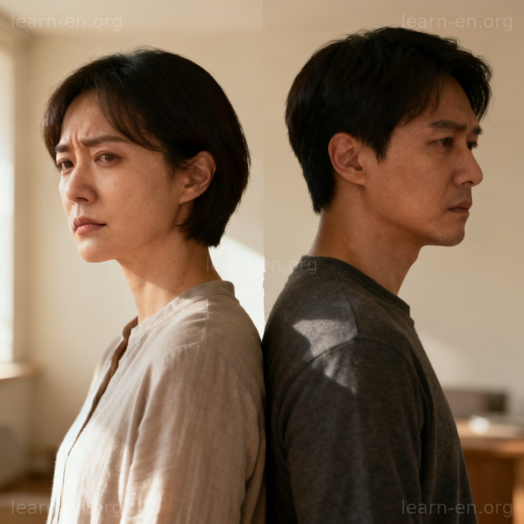 grudge 怨恨图解：两人背对背站立，展现情感隔阂与疏离