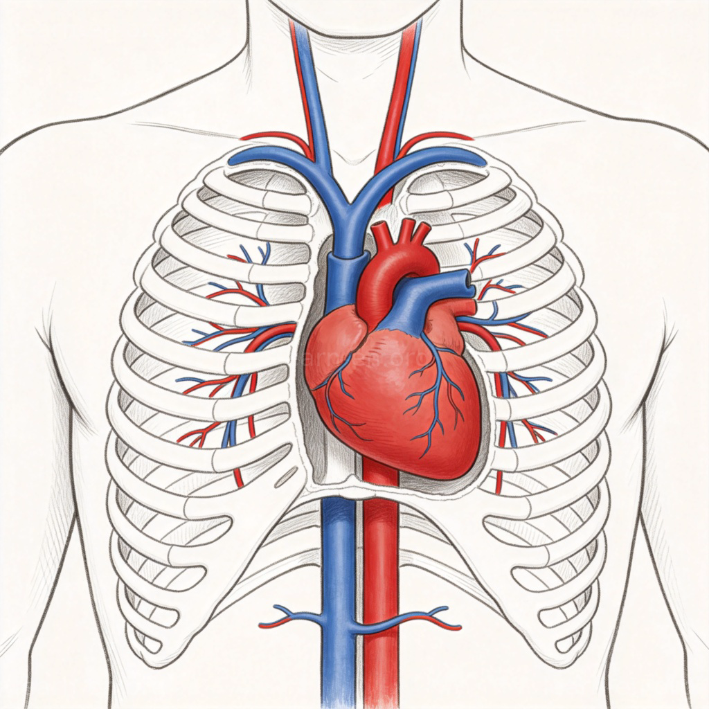 heart 心脏含义图解：人体胸腔内心脏结构剖面示意图