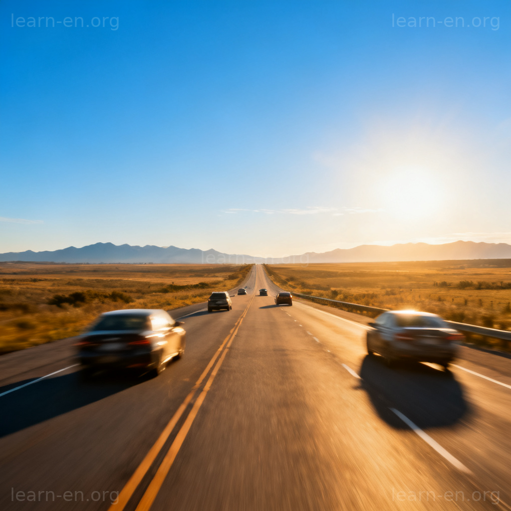 highway 高速公路图解：多车道公路穿越广阔风景