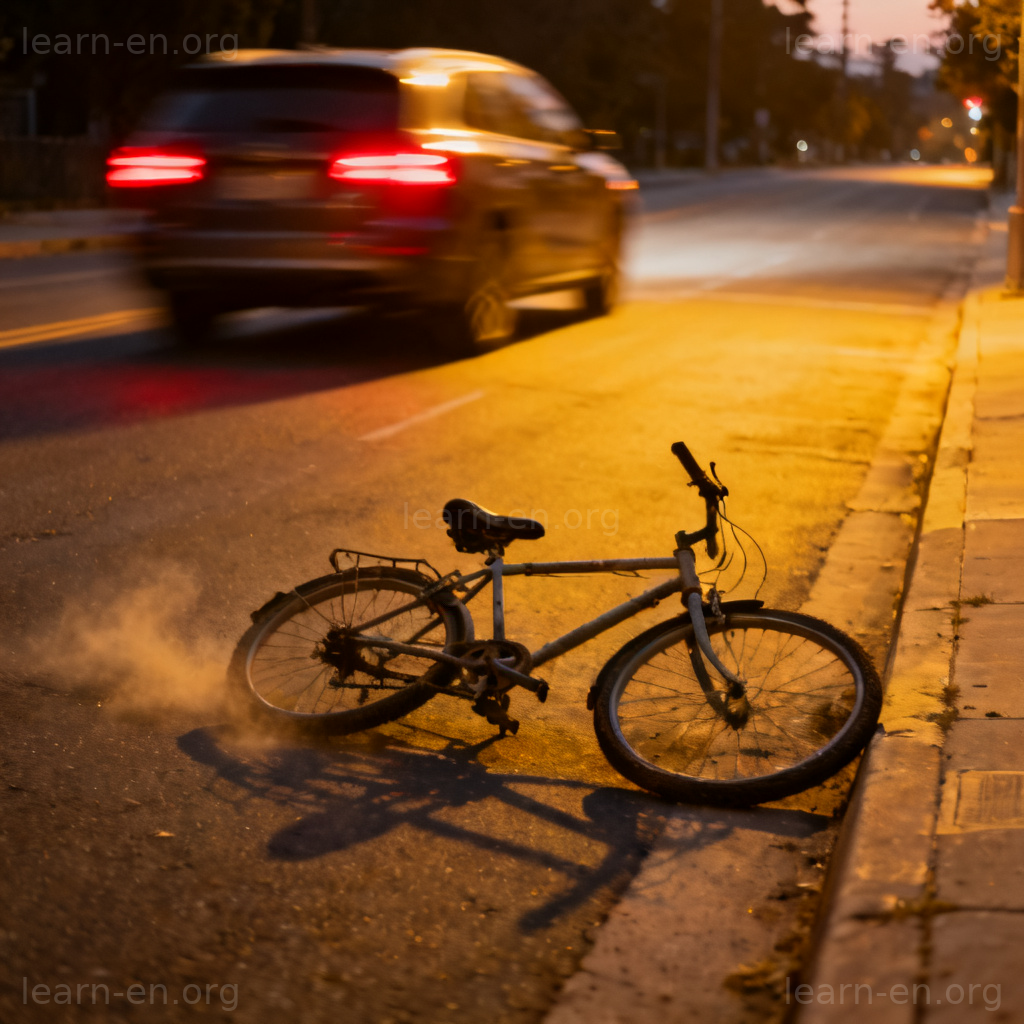 hit and run 肇事逃逸场景图解：车辆在路灯下快速驶离受损自行车
