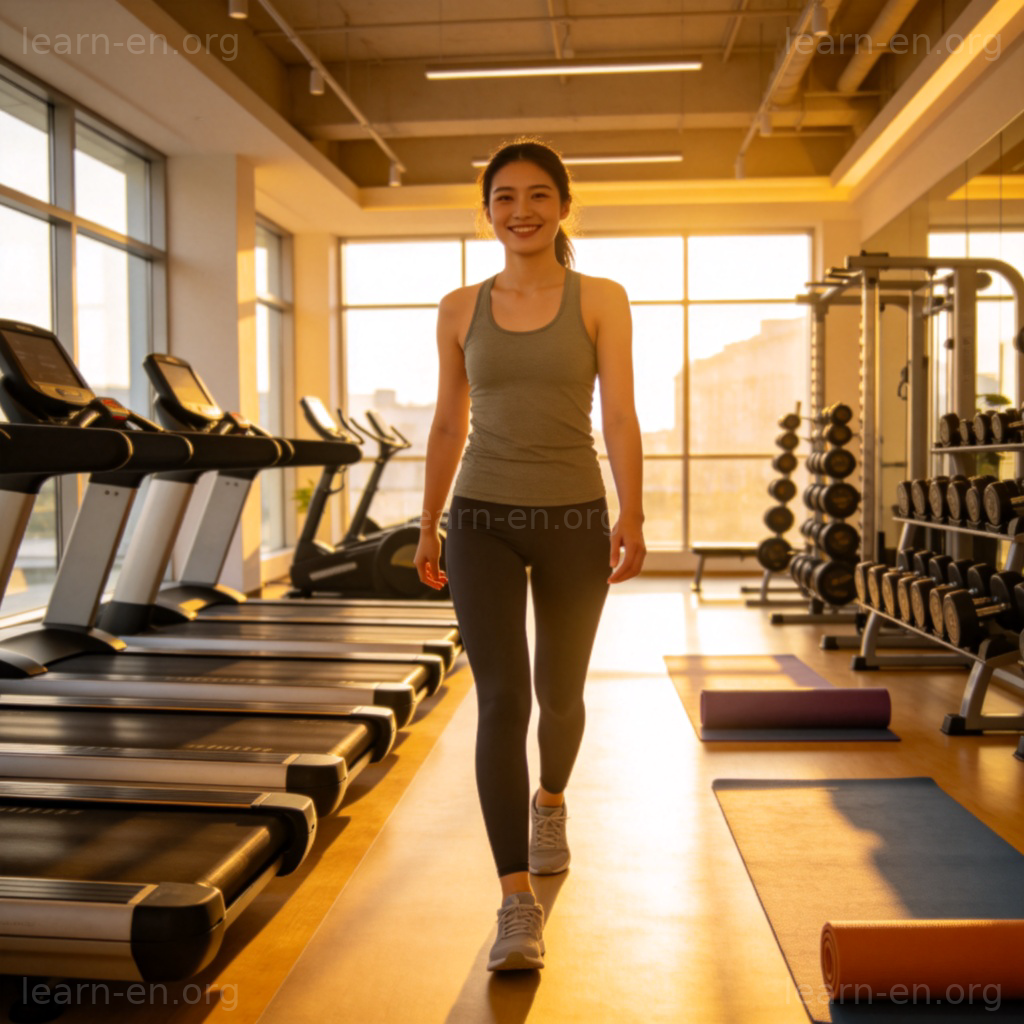 hit the gym 图解：穿着运动服的人微笑着走进现代健身房