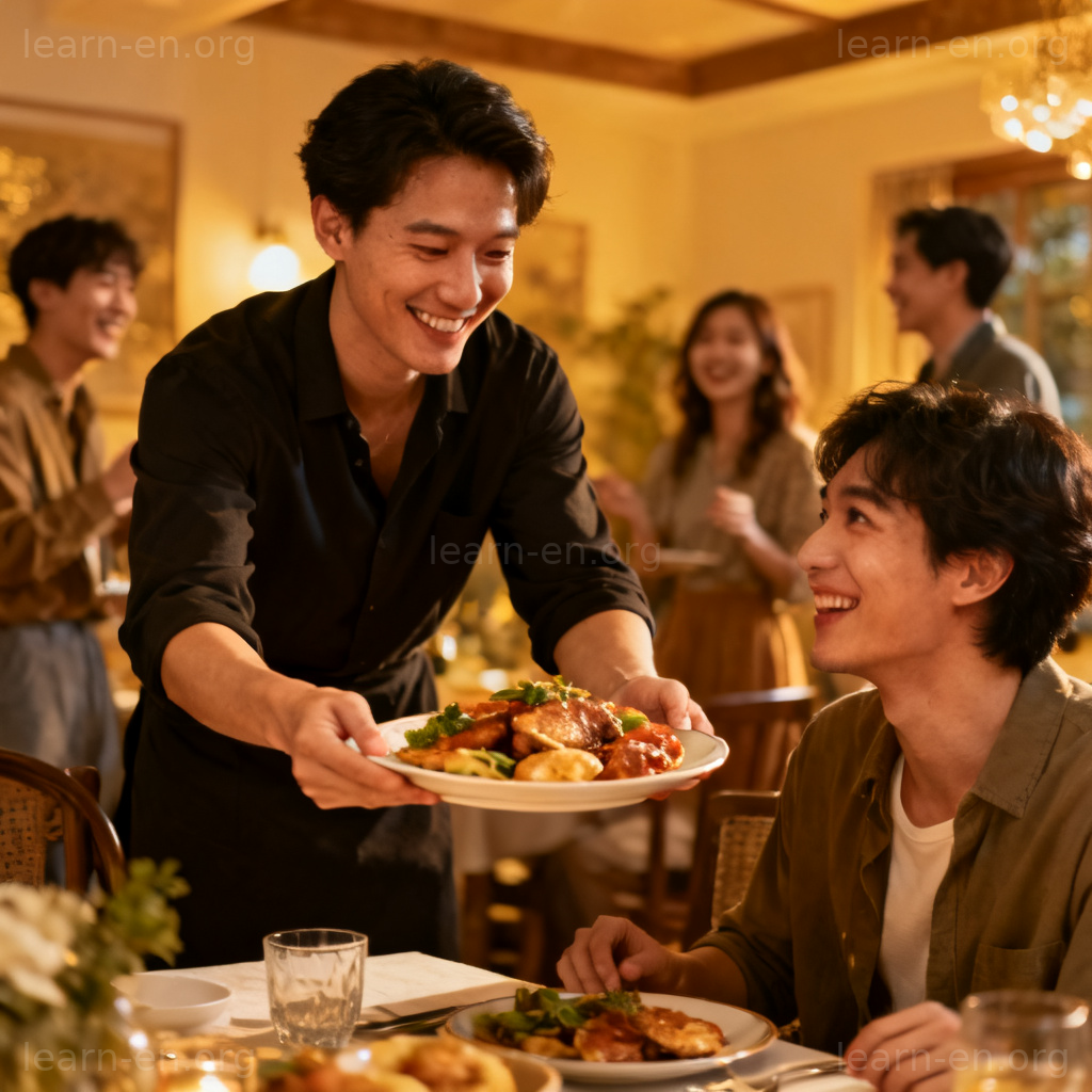 hospitality 场景图解：主人热情款待宾客的温馨餐厅