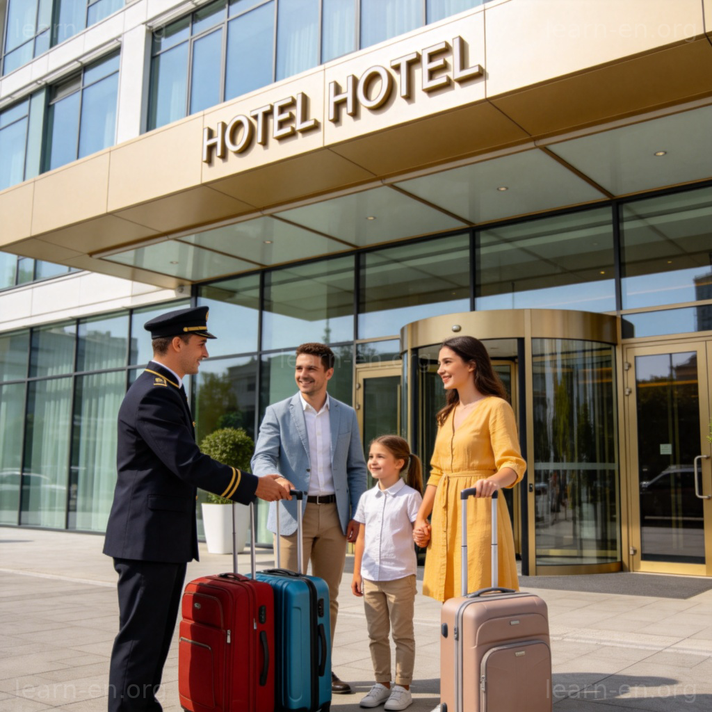 hotel 酒店场景图解：现代酒店建筑与门童服务