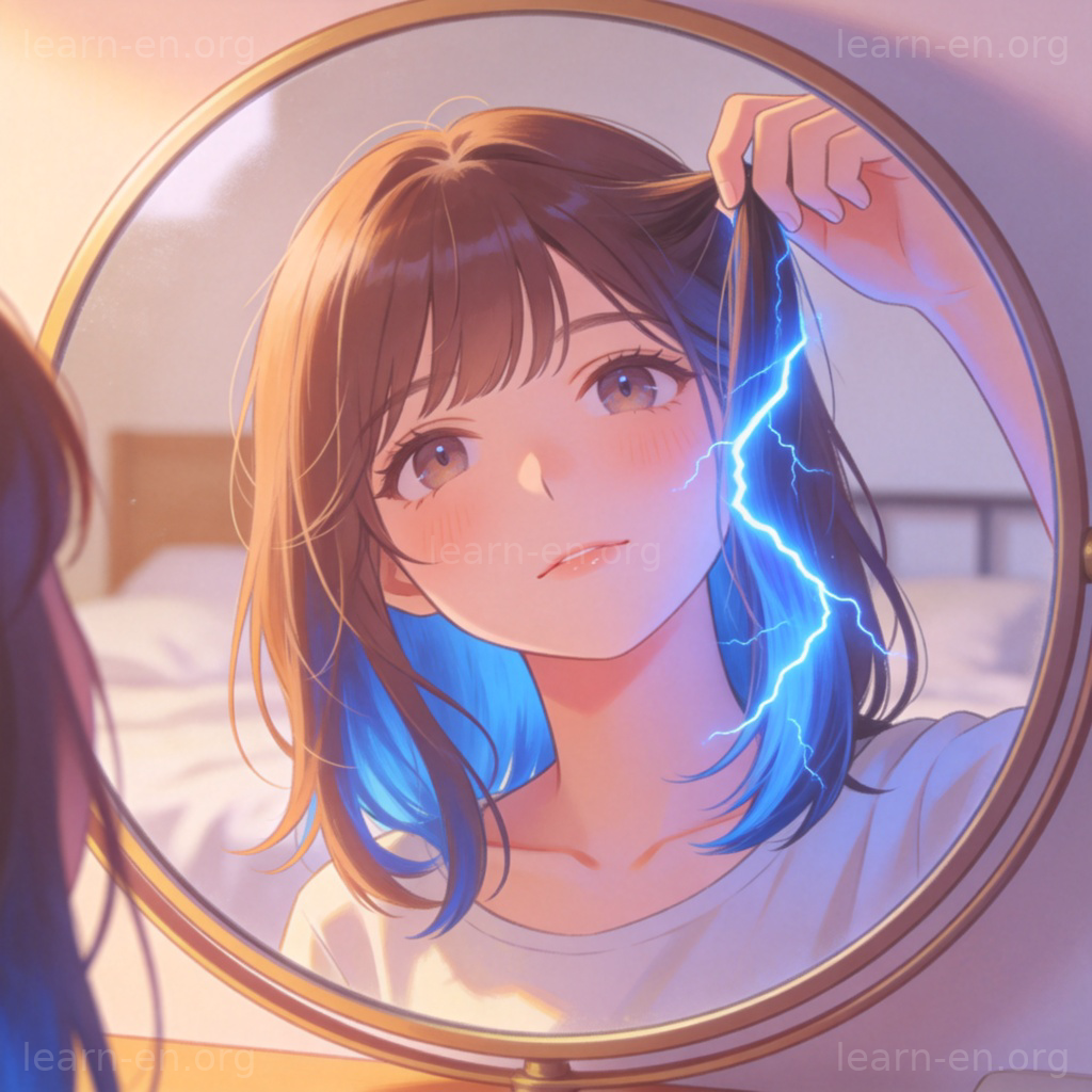 I want to dye my hair 图解：年轻人对镜想象头发染成亮色