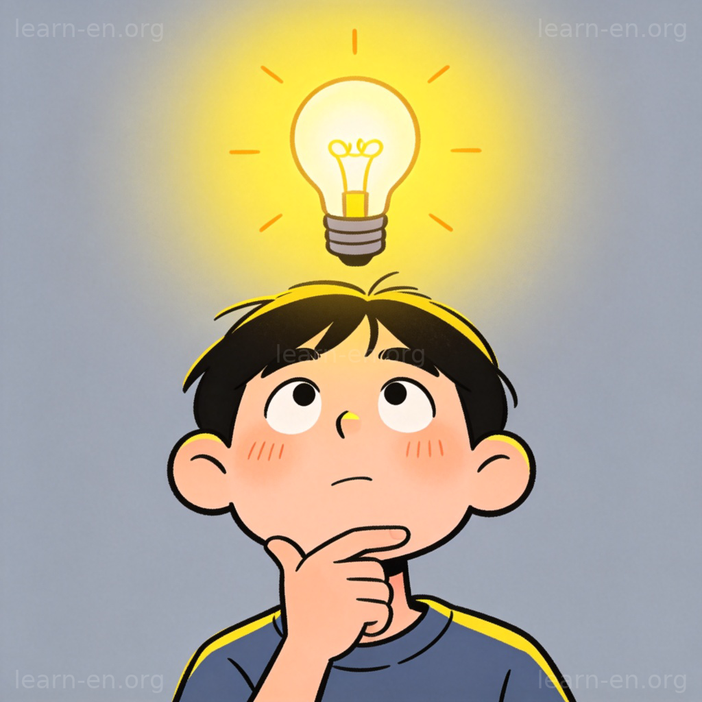 idea想法图解：灯泡在头顶发光象征灵感