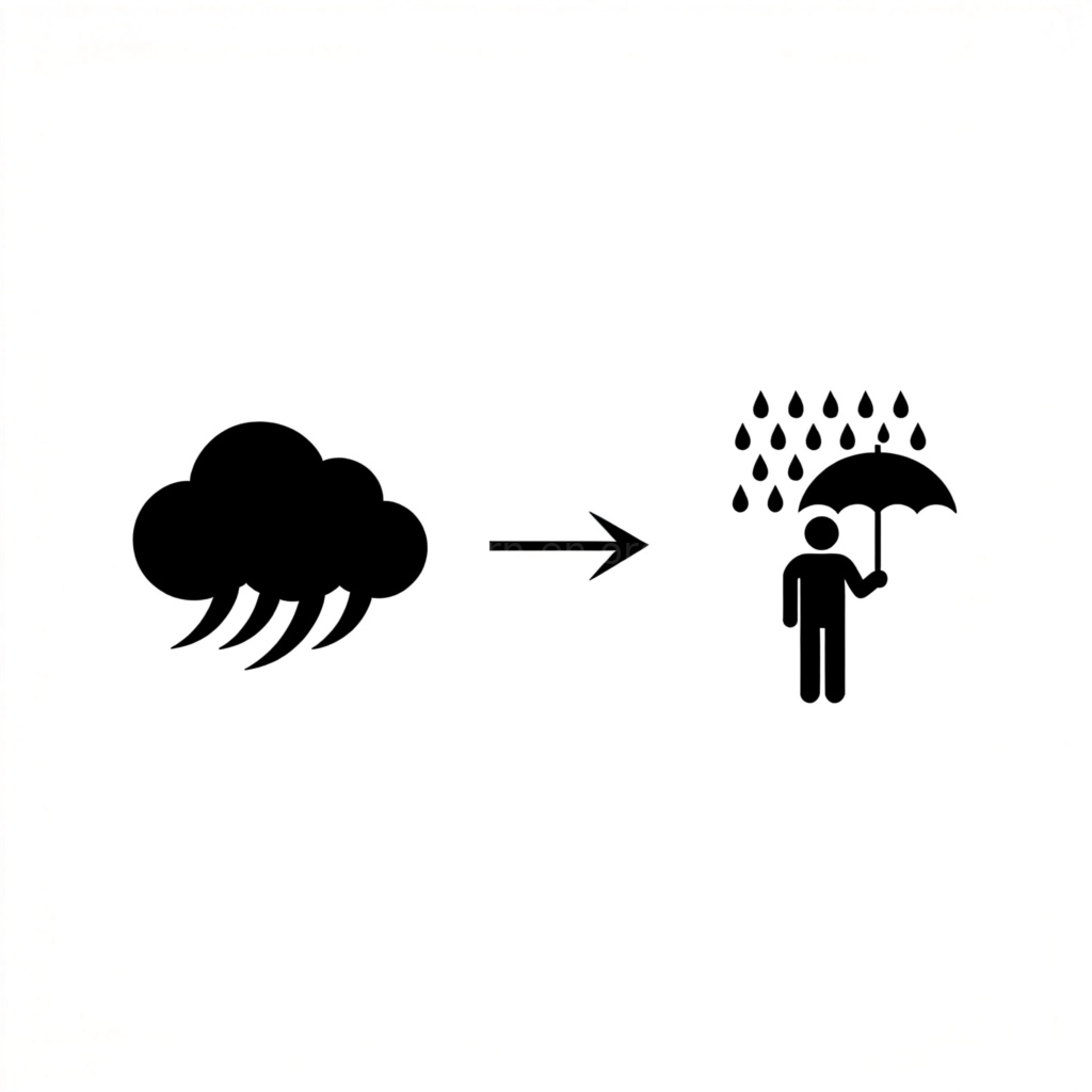imply 意味着含义图解：乌云导致下雨的因果逻辑图