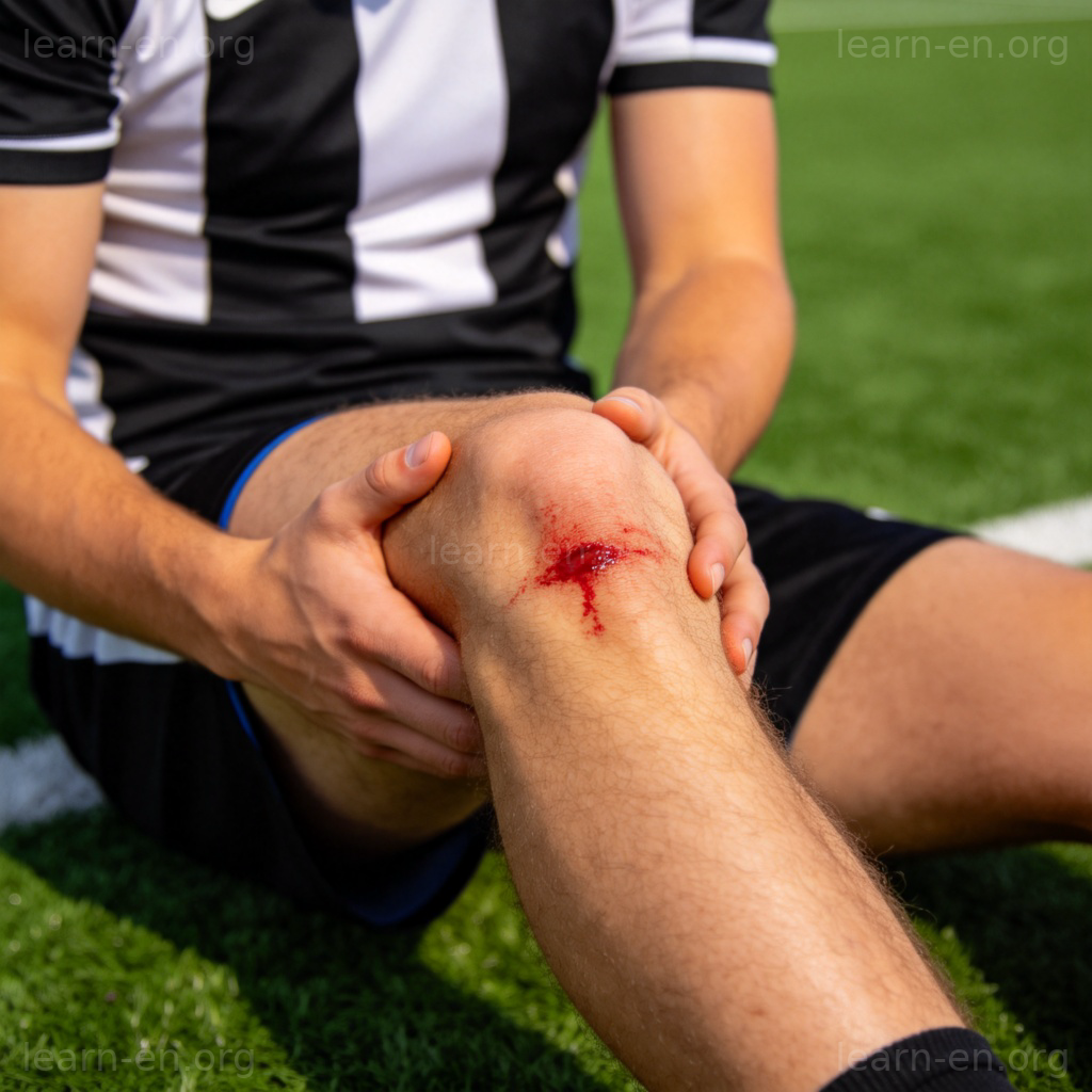 injury 受伤图解：运动员膝盖擦伤场景特写