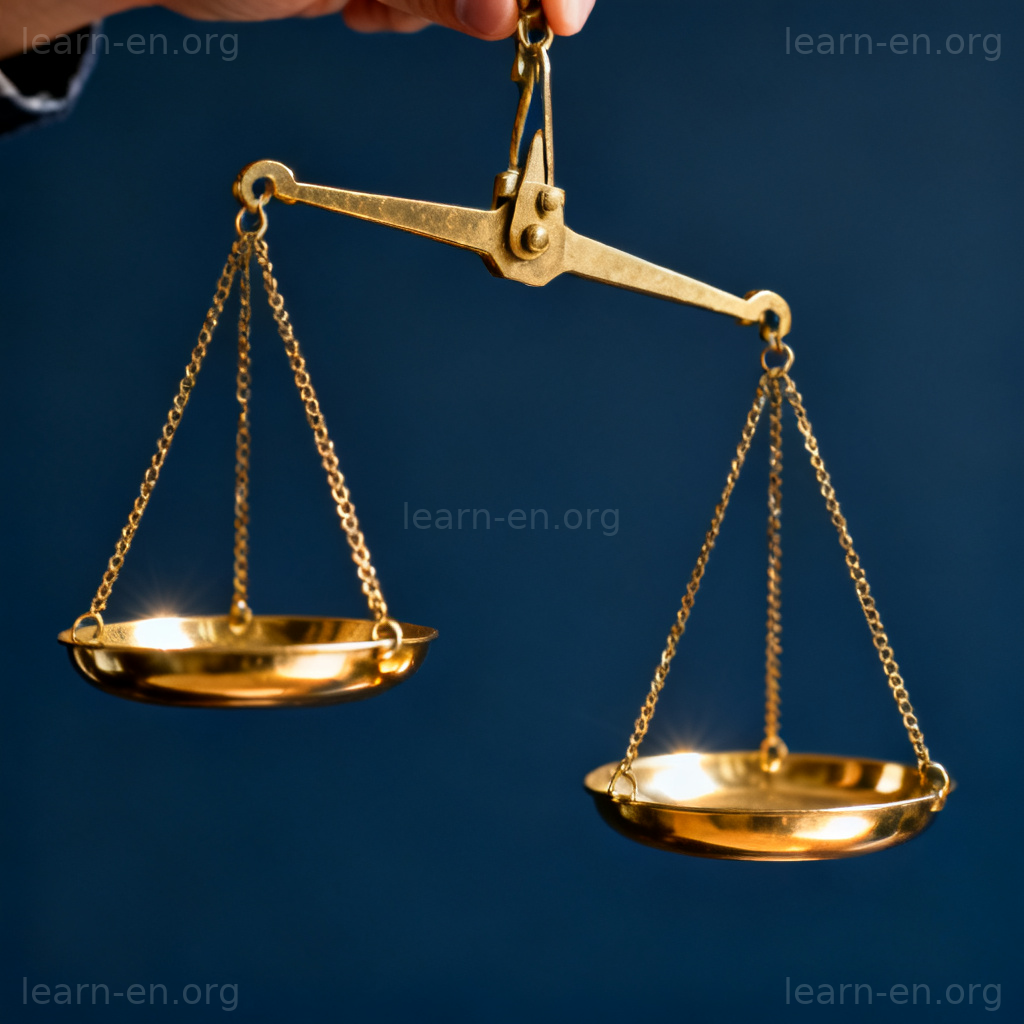justice 正义含义图解：平衡的金色天平象征公平