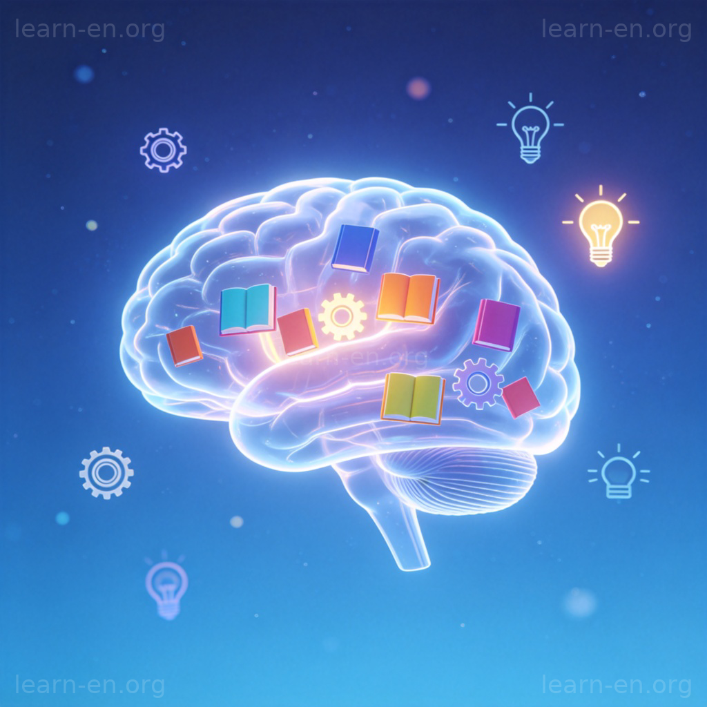 knowledge 知识图解：发光大脑内含书籍齿轮符号