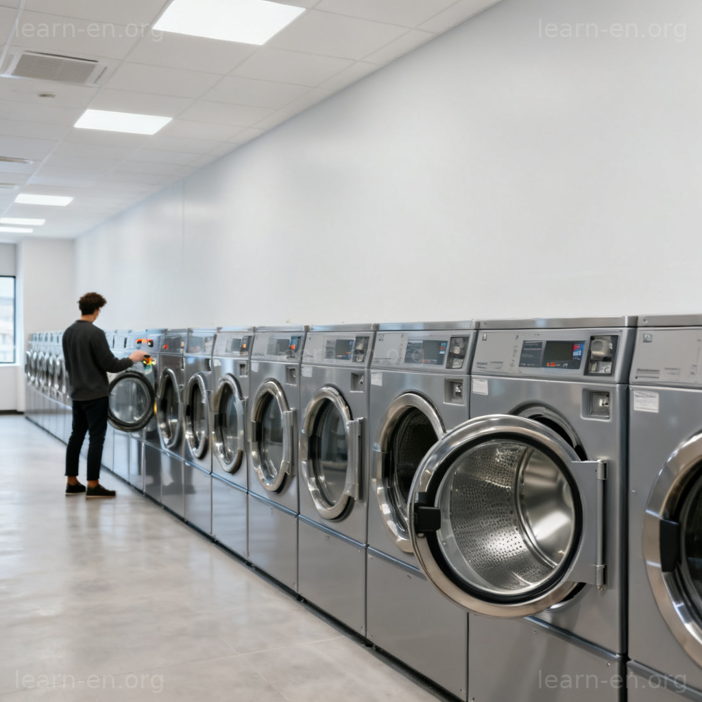 laundry 含义图解：自助洗衣店内使用洗衣机的场景