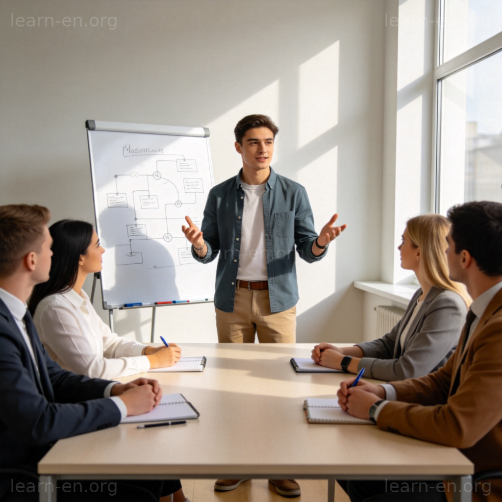 leader 领导者图解：办公室中向团队讲解计划的核心人物