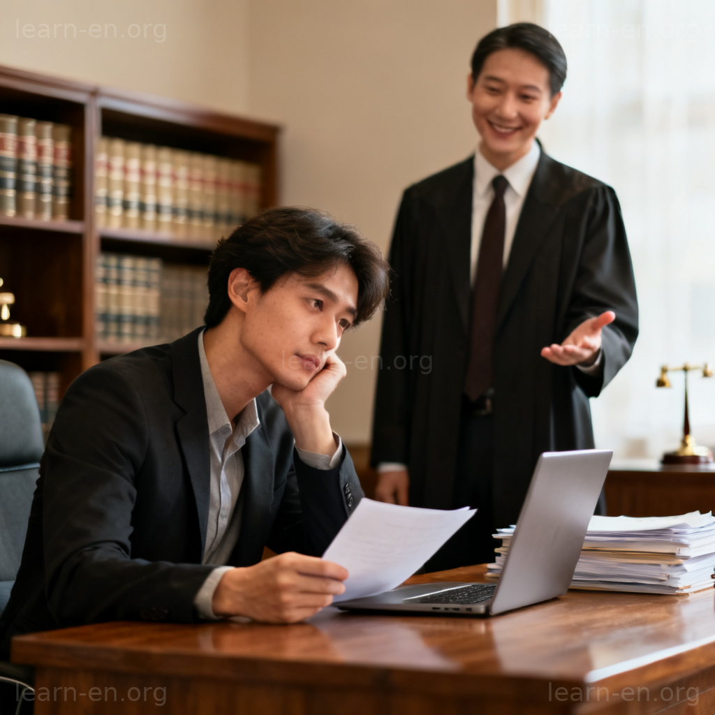 legal advice 图解：专业人士在办公桌前审阅文件并提供法律建议